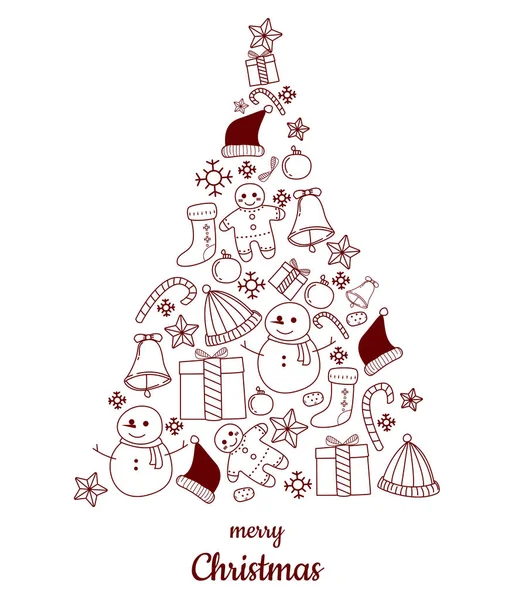 Weihnachtsbaum Mit Niedlichem Doodle Deko Symbol Frohe Weihnachten — Stockvektor