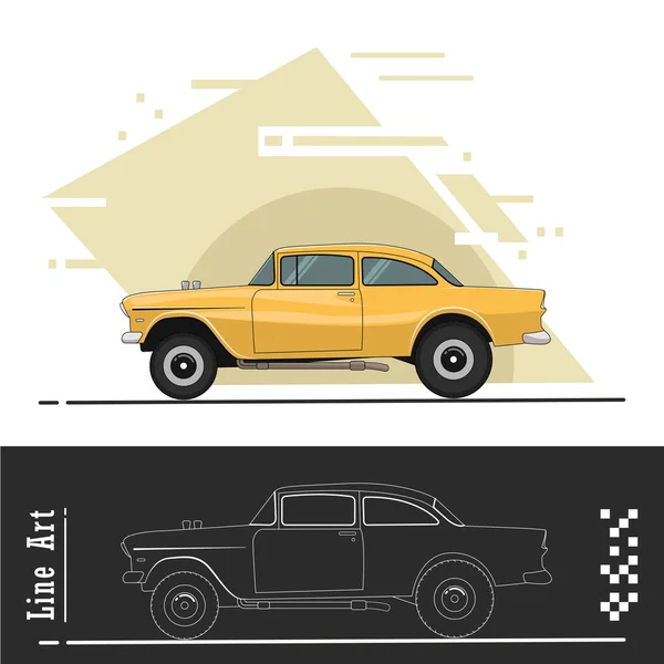 Classic Old Model Car Vector Design Yellow Paint Separate Line — Stock Vector
