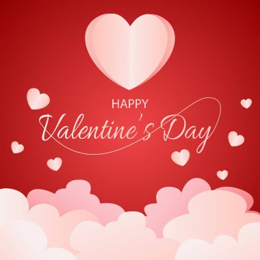 Bulutlar ve Kalp Şekilli Balonlar ile Sevgililer Günü geçmişi.