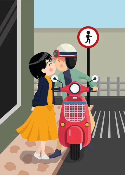 Nettes Romantisches Paar Küsst Sich Auf Valentinstag Grußkarte Mit Autobahn — Stockvektor
