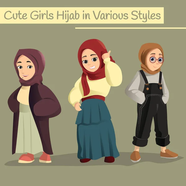 Wanita Muslim Dalam Gaya Hijab Yang Berbeda - Stok Vektor