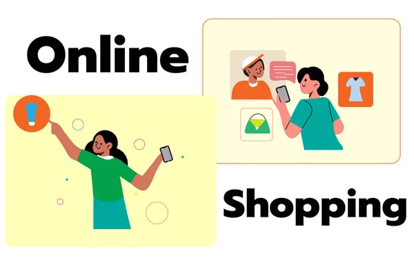 Çevrimiçi Alışveriş Simgesi, Düz Karakter Tasarımı.