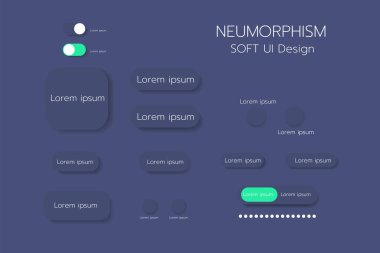 Neumorphism UI tasarım ögesi seti. Uygulamalar için basit moda arayüzü