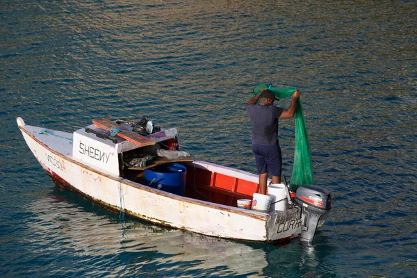 Fishermen Fishing Boat Harbor — Stock Photo, Image