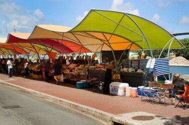 fresh tropical fruits in a market near the river