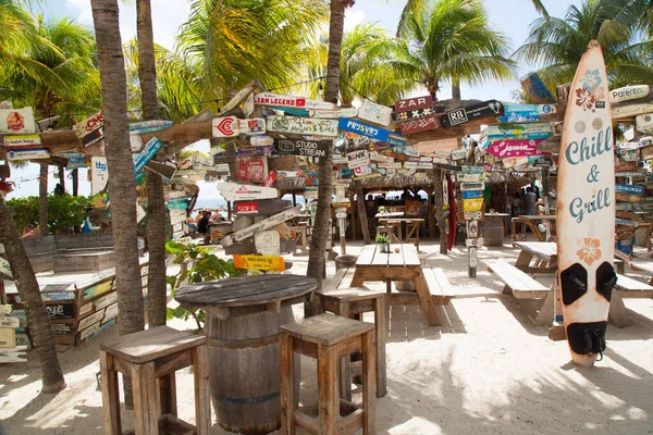 Kleurrijke Borden Strand Curacao — Stockfoto