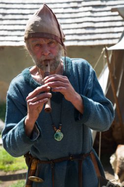 Eindhoven, Kuzey Brabant, Hollanda - 28 Mayıs 2022: PreHistorisch Dorp müzesindeki Viking festivaline yapılan ziyaret sırasında.