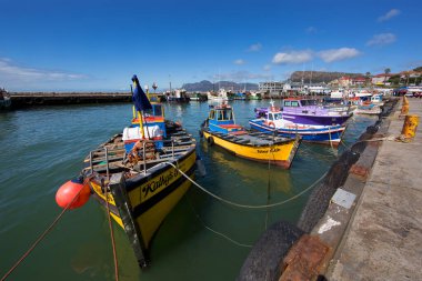 Rengârenk balıkçı tekneleriyle marinadaki balıkçı limanı.