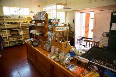 Interior of old souvenirs shop with assorted goods 