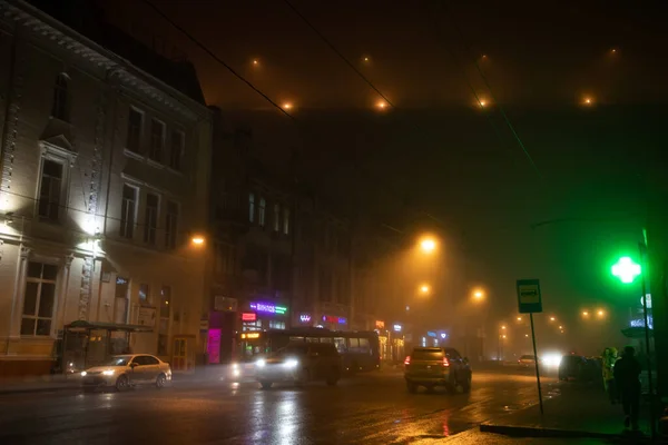 Brouillard Hiver Dans Rue — Photo