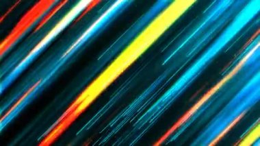 Rastgele hareket eden çizgilerin, LED şeritlerin soyut neon animasyon arkaplanı. Döngülü arkaplan tasarımı, hız simülasyonu. Farlar. Açık alan, meteor yağmuru, yıldız düşüşü. Kuzey ışıkları. 4k