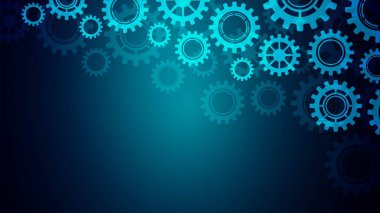 Arkaplan dişlileri. Teçhizat tasarımı. Teknoloji afişi. Dijital teknolojiler. Mekanik, mühendislik. Bilgi alışverişi. Doku geometrik şekiller daireler ve çizgiler. Vektör