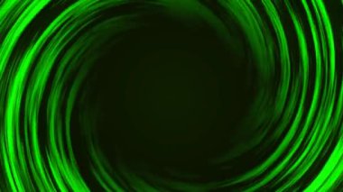 Animasyon neon enerji yüzüğü. Çember şeklinde kaotik parlak bir çizgi, eğimli bir arkaplanda yanan yeşil bir halka. Kozmik cisimler, döner çember. Logo için radyal spiral çerçeve, sembol. 4k.