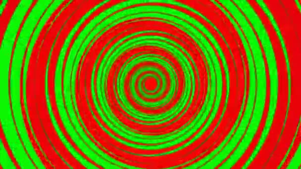 催眠クリスマスのアニメーションの背景 休日だ 円の形をした赤緑の線 移動迷路 円で回転する割引 シンボル 医学のためのスパイラルフレーム — ストック動画