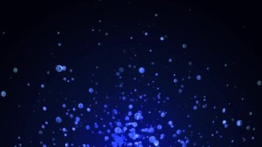 Rastgele yukarı doğru hareket eden parçacıkların animasyonu. Doku mavi büyük ve küçük noktalar, yerçekimi olmayan paralar. Mezuniyet geçmişi. Renkli, parıldayan, parıldayan su damlaları, sim. 4k