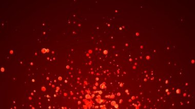 Rastgele yukarı doğru hareket eden parçacıkların animasyonu. Nokta dokusu, yerçekimsiz paralar. Kıvılcımlar. Kırmızı kan hücreleri. Alevler. Mezuniyet geçmişi. Parıltı, damlalar, parıltı. Poster tıbbı, teknoloji. 4k