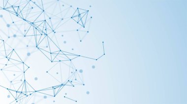 Vektör mavi soyut arkaplan. Hasarlı ağ dokusu, ince pleksus, bağlantılar. Noktalar ve dalga desenleri, çerçeve. Parlak takımyıldızlar. Tıbbın, web sitelerinin, teknolojilerin afişi.