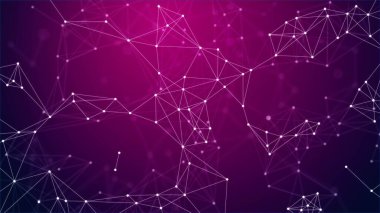 Vektör soyut arkaplanı. Yok edilen şebekenin tasarımı, dijital bağlantı, pleksus. Çizgiler, noktalar, daireler. Neon parıltısı. Poster teknolojisi, iş dünyası, tıp, sosyal ağlar, web siteleri