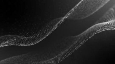  Canlı animasyon siyah arka plan. Hareket kaotik 3 boyutlu dalga, spiral. Şablon daireleri, noktalar. Tek renkli ışıltı. Parlak yıldızlar. Bulanık parçacıklar. Dış uzay, madde. Samanyolu. Bilgisayar ekran koruyucu. 4k