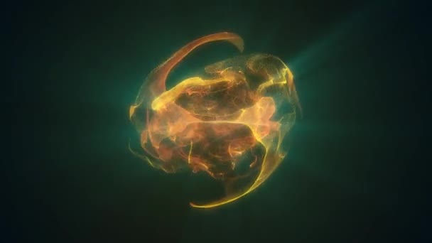 Animation Neon Orange Energy Sphere Movement Microparticles Circle Glowing Lightning — Vídeo de Stock