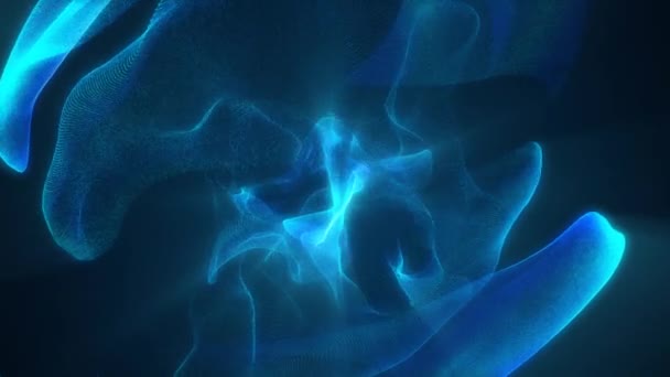 アニメ化されたネオンの背景 宇宙エネルギー設計 円の中の粒子の動き 光る稲妻 魔法だ パターン回転点 結晶水と氷 — ストック動画