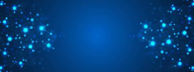 Soyut neon arkaplan çerçevesi. Altıgen deseni, çizgilerle birbirine bağlı hücreler. Dijital ağ. Moleküllerin pleksi. Kimyasal element. Sosyal ağlar, web siteleri, tıp afişleri. Vektör