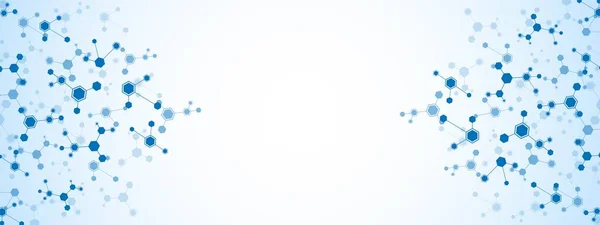Astratto Cornice Sfondo Blu Modello Esagoni Cellule Collegate Linee Rete — Vettoriale Stock