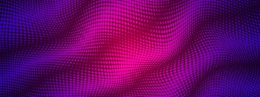 Neon soyut arka plan, nokta deseni, küreler, daireler. Kaotik çizgiler, dalgalar. Hipnoz. Vektör çizimi. Sosyal ağlar, pankartlar, teknoloji, tıp, web siteleri için poster.