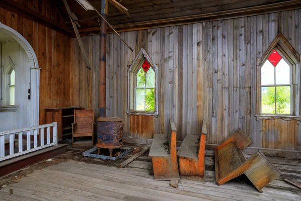 Interno Una Vecchia Chiesa Abbandonata Situata Sulla Banda Indiana Okanagan — Foto Stock