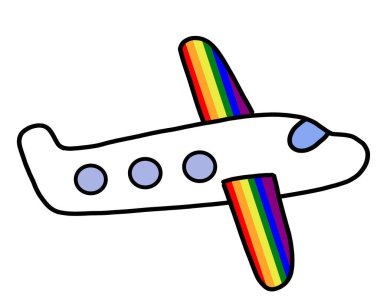 Eşcinsel gökkuşağı LGBTQ bayrak kanatlı bir uçağın çizimi. Gay, LGBTQ +, homoseksüel hakları, eşitlik ve çeşitlilik kavramı.