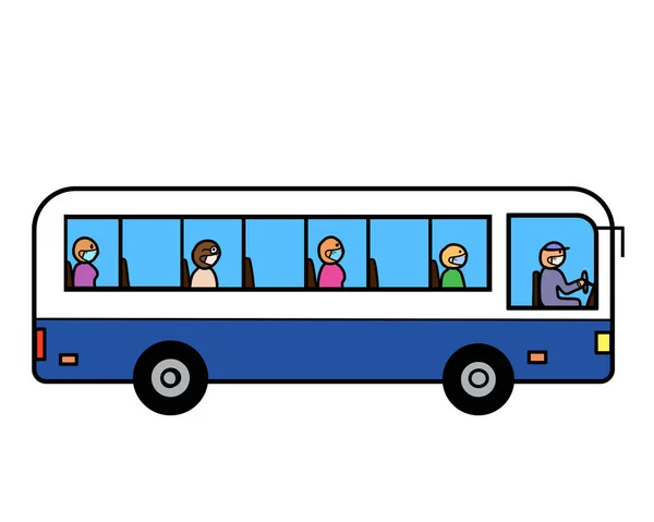 Een Openbare Stadsbus Met Een Groep Passagiers Met Een Beschermend — Stockfoto