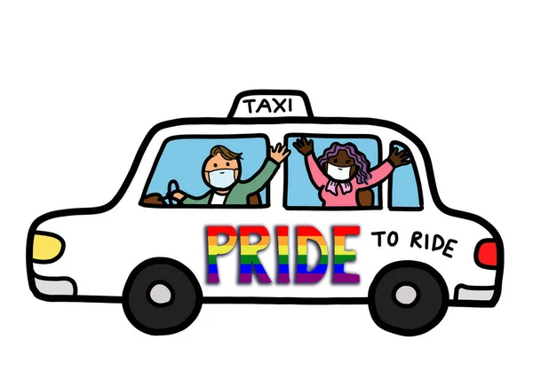 Taxi Con Símbolo Gay Orgullo Arco Iris Lgbtq Con Conductor —  Fotos de Stock