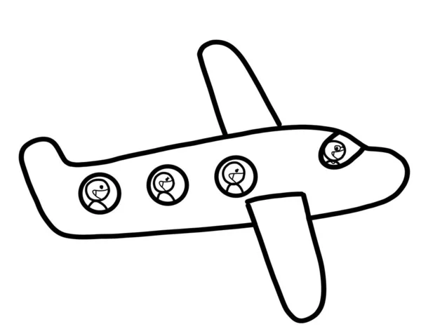 Avión Con Grupo Pasajeros Con Máscara Médica Protectora Volando Vacaciones — Foto de Stock