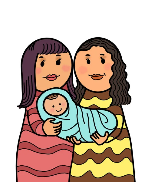 Eine Glückliche Junge Familie Mit Einem Baby Das Junge Lesbische — Stockfoto
