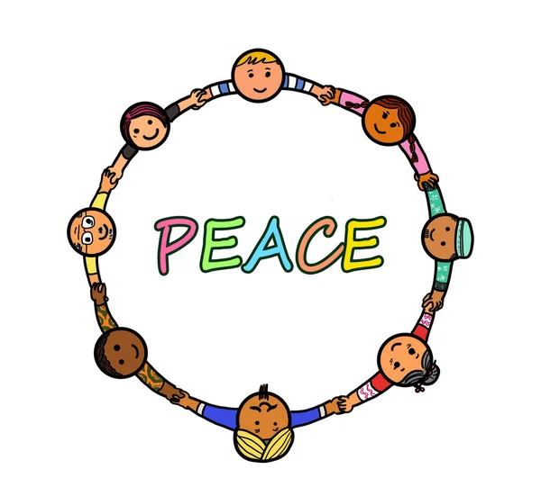 Μια Ομάδα Πολυεθνικών Που Κρατιούνται Χέρι Χέρι Κύκλο Ειρήνη Ενότητα — Φωτογραφία Αρχείου