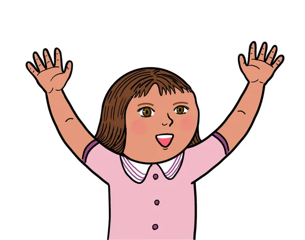 Young Schoolgirl Raising Hands Gesture Cheerful Smiling Her Success Happiness — Foto Stock