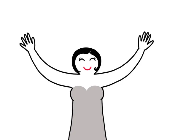 Uma Jovem Mulher Levantando Braços Mãos Para Cima Gesto Sorrindo — Fotografia de Stock