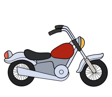 Kruvazör motosikleti ya da motosiklet çizimi. Bir kopya alanı ile beyaz arkaplanda izole.