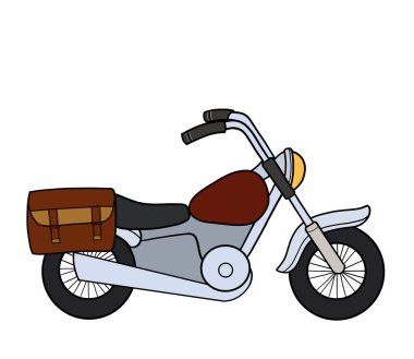 Bir kruvazör motosikleti ya da eyer çantalı bir motosiklet. Bir kopya alanı ile beyaz arkaplanda izole.