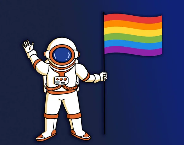 Astronauta Sosteniendo Una Bandera Arco Iris Orgullo Gay Liderazgo Ganador —  Fotos de Stock