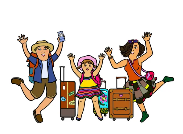 Een Groep Multi Etnische Diversiteit Familie Reizen Met Tassen Koffer — Stockfoto