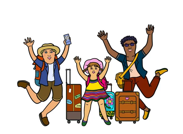 Group Multi Ethnic Diversity Family Traveling Bags Suitcase Hand Holding — Stock Photo, Image