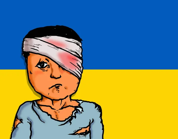 Arrêter Guerre Avec Victime Guerre Ukrainienne Blessés Enfants Sur Fond — Photo