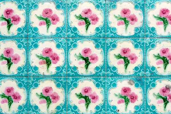 Antique Ceramic Peranakan Wall Tile Pattern Old Sino Portuguese Shop — стоковое фото