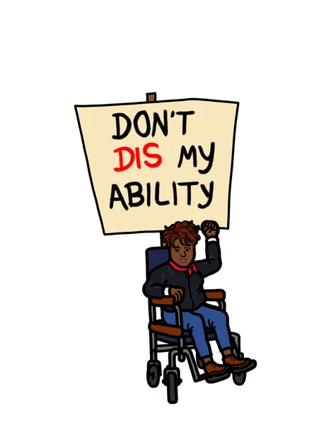 Tekerlekli Sandalyede Sakat Kollarını Kaldıran Protesto Panosu Olan Siyahi Amerikalı — Stok fotoğraf