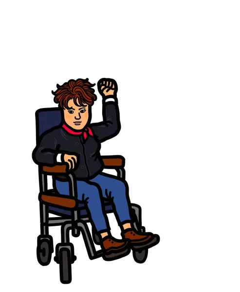 Young Adult Female Lesbian Person Disability Wheelchair Raising Arm Fist — Foto de Stock