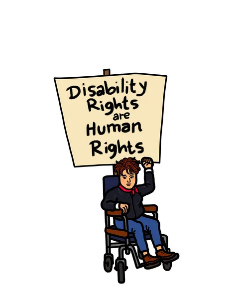 Tekerlekli Sandalyede Engelli Kollarını Kaldıran Protesto Panosu Olan Genç Yetişkin — Stok fotoğraf