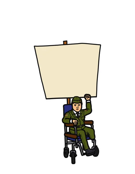 Mladá Dospělá Armáda Veteránů Zdravotním Postižením Invalidním Vozíku Zvedá Ruku — Stock fotografie