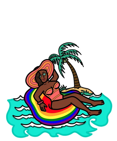 Young Black Lesbian African American Woman Swimwear Sitting Gay Pride — Stock fotografie