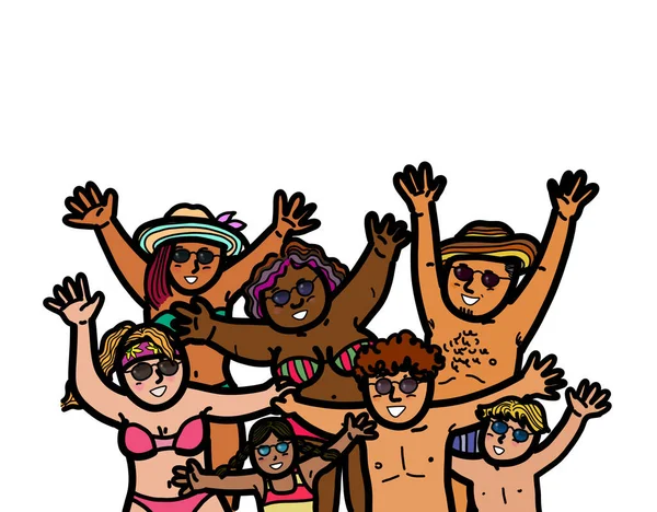Grupo Personas Diversidad Multiétnica Traje Baño Alzaron Juntas Vacaciones Verano — Foto de Stock